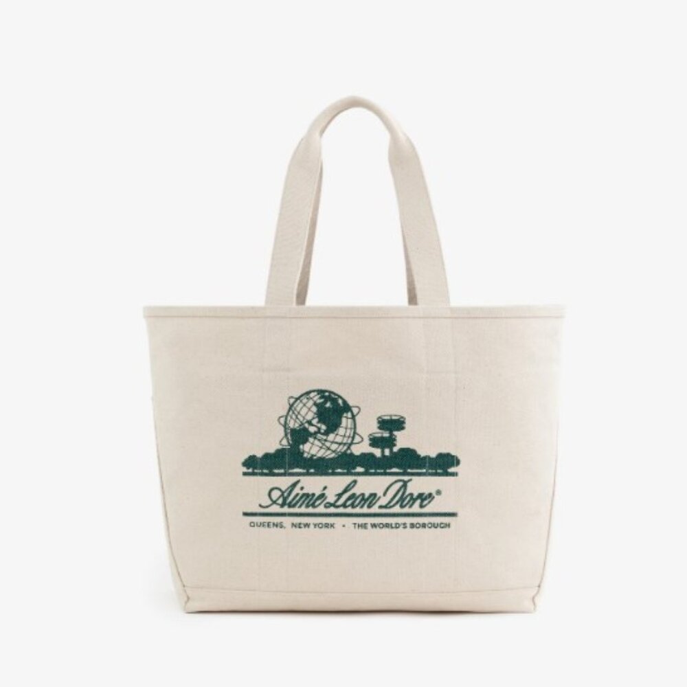 Aime Leon Dore Large Unisphere Tote Bag Cream & green.